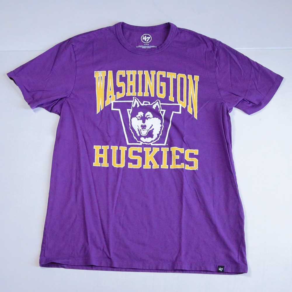 47 Brand Washington Huskies Men Size L Purple Cotton Graphic T-Shirt NCAA Fan